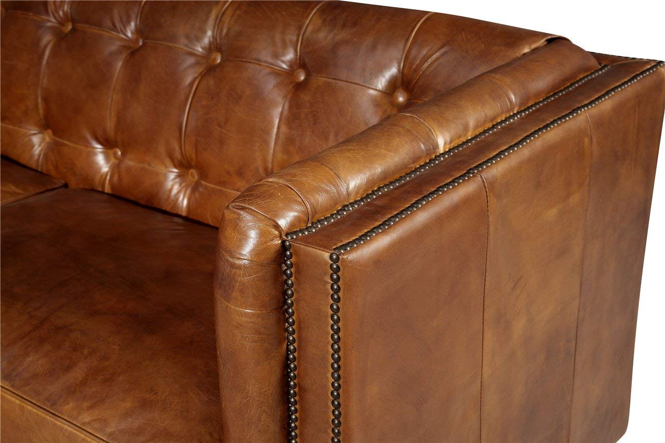Tuxedo Leather Sofa - Light Brown