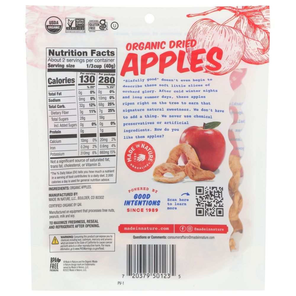 MADE IN NATURE: Organic Dried Apple Rings, 3 oz