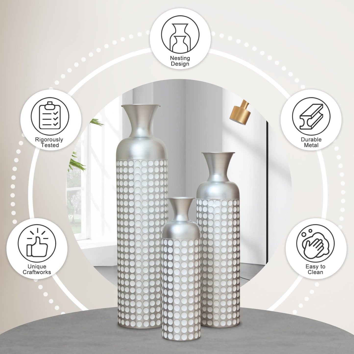 3 Pack Gold Metal Vases