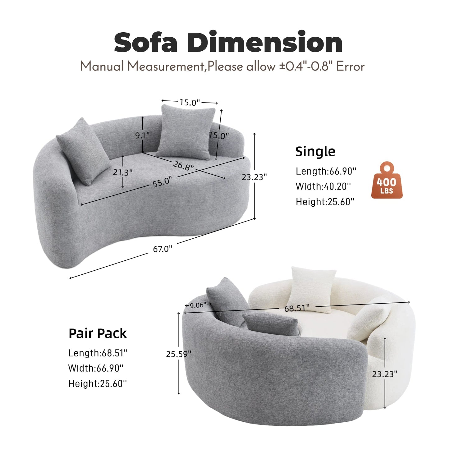 S-Curved Dual-Depth Loveseat Sofa
