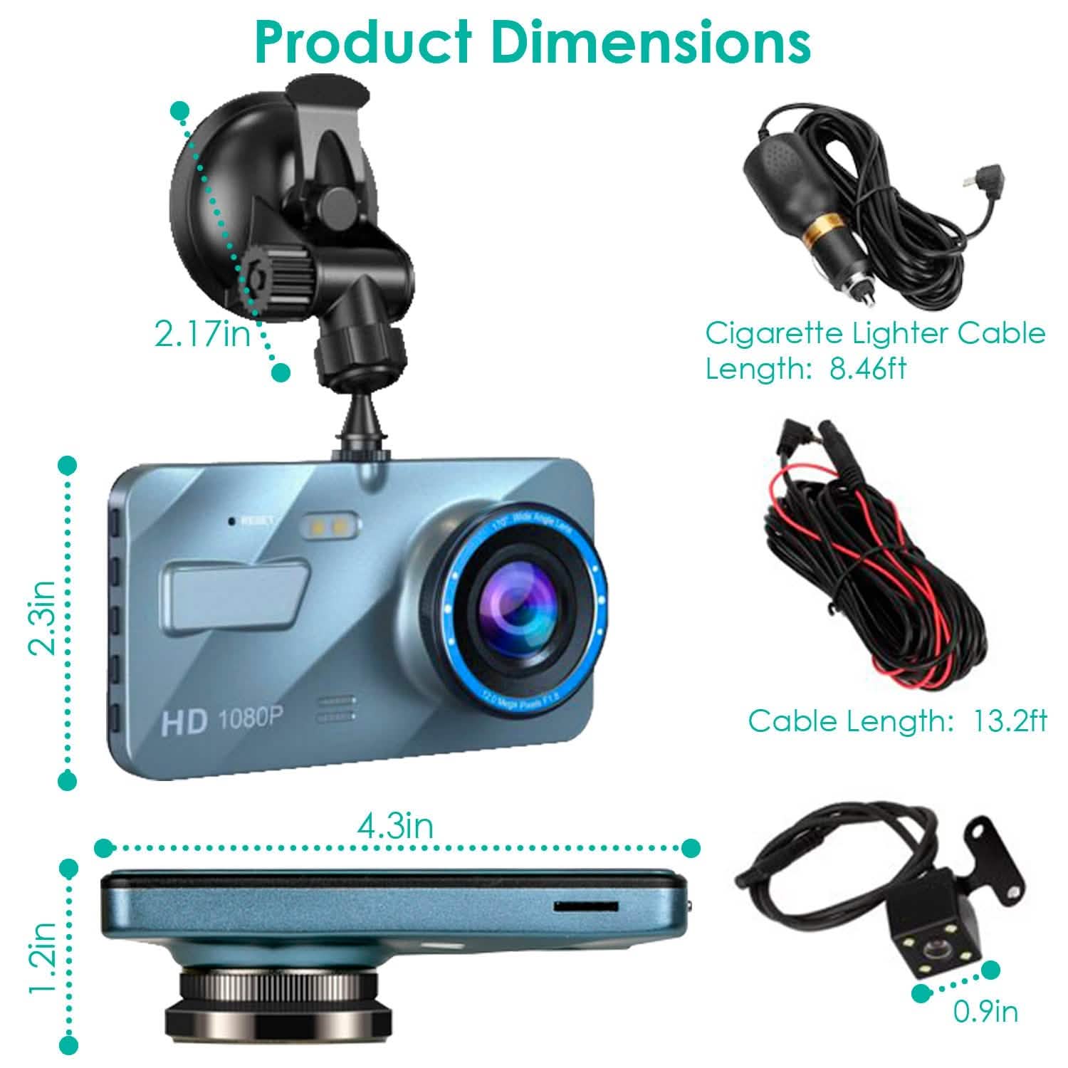 Enregistreur caméra de bord double 720P avec éclairage à détection de mouvement