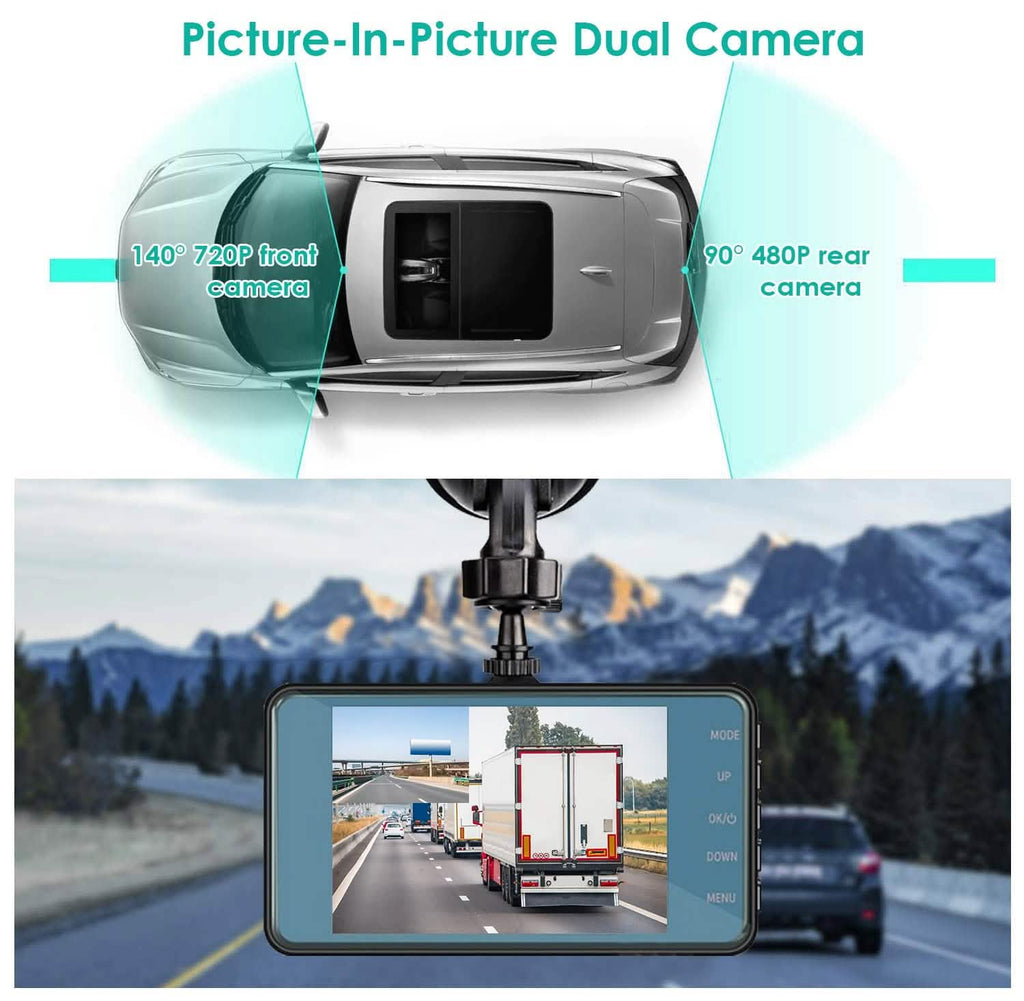 Enregistreur caméra de bord double 720P avec éclairage à détection de mouvement