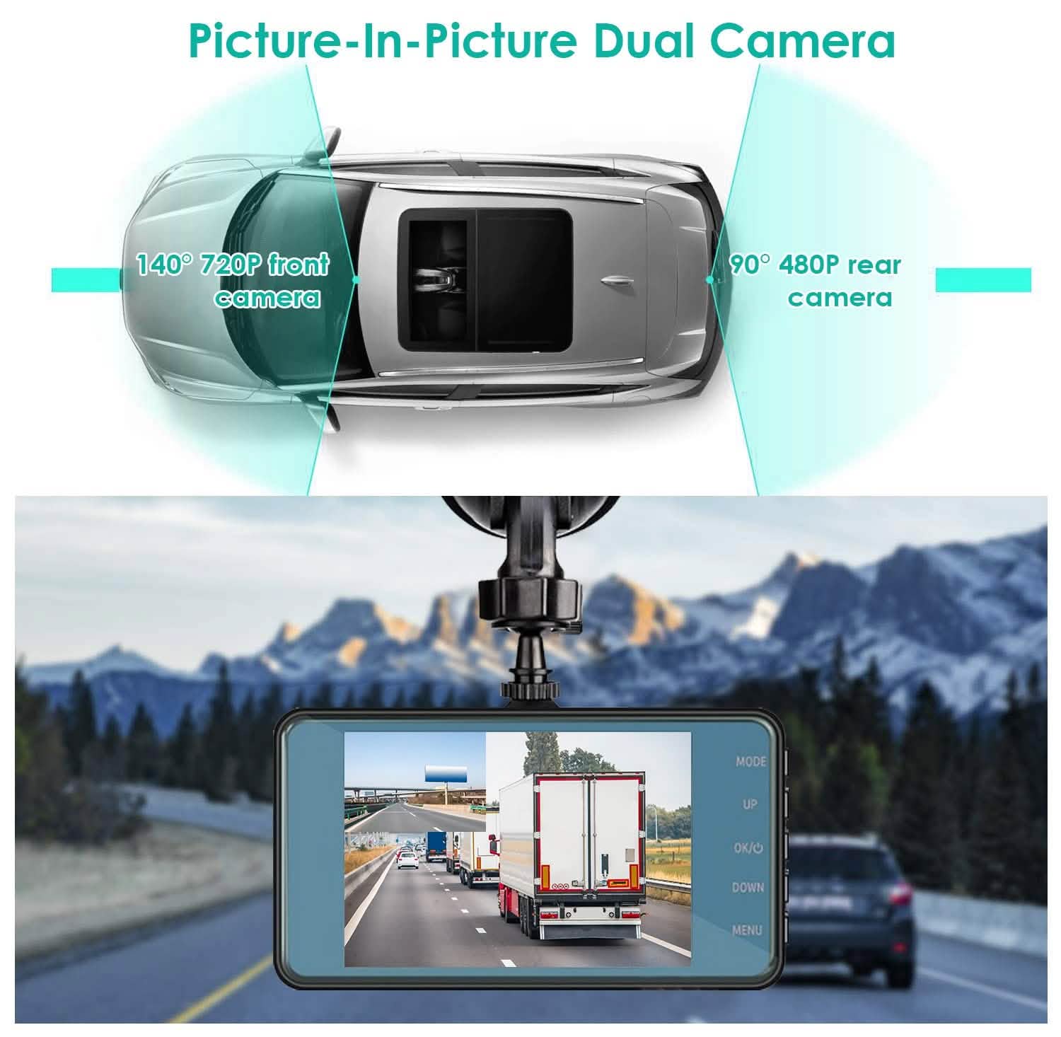 Enregistreur caméra de bord double 720P avec éclairage à détection de mouvement