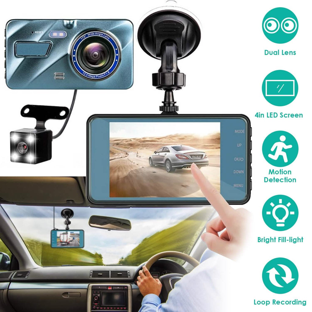 Enregistreur caméra de bord double 720P avec éclairage à détection de mouvement
