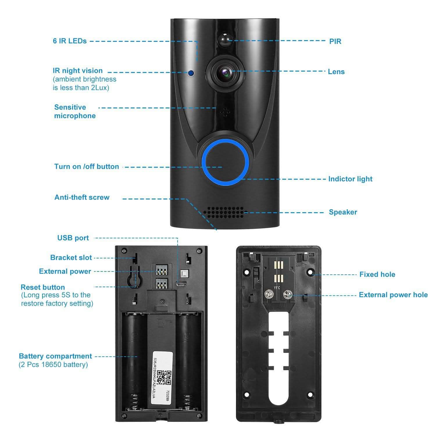 Sonnette vidéo Wi-Fi HD 720p