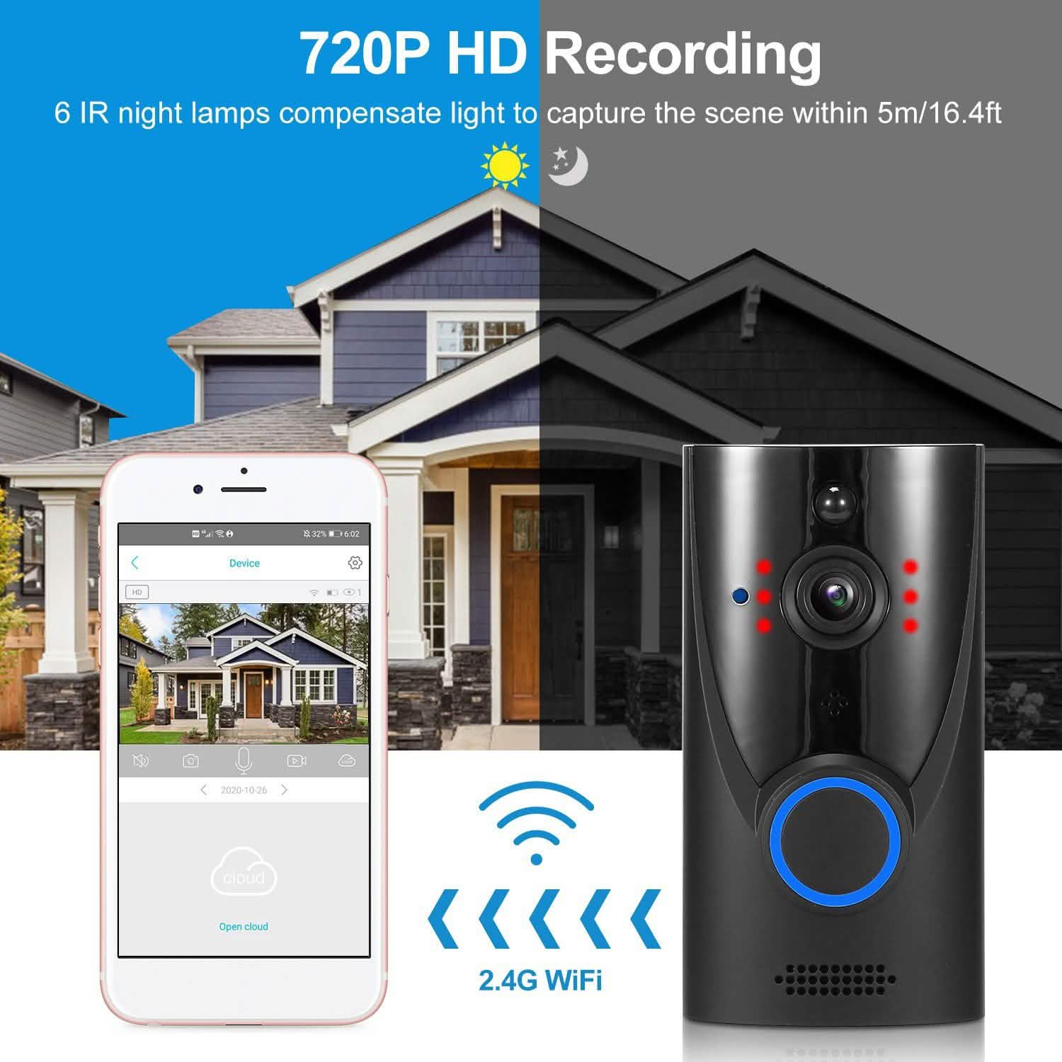 Sonnette vidéo Wi-Fi HD 720p