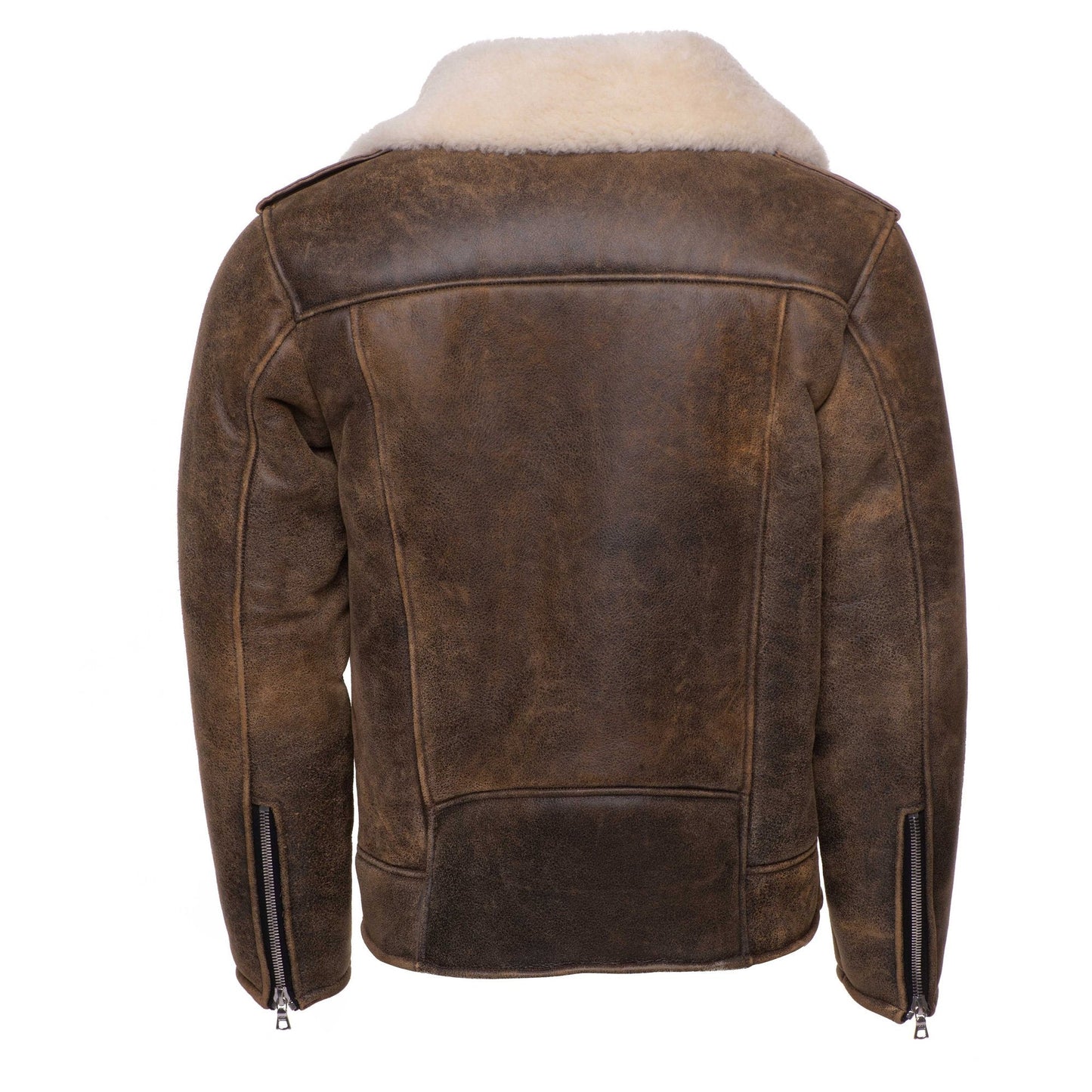 Carters Distressed Biker Bomber Shearling Jacket with Notch Lapels
