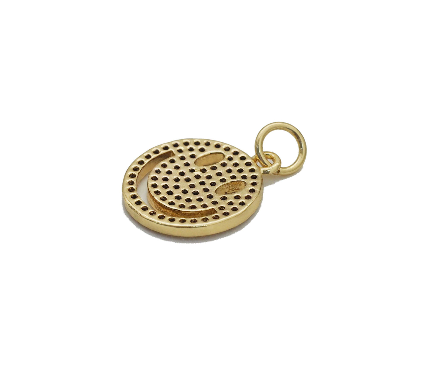CZ Gold Smiley Face Charm, Sku#LX177