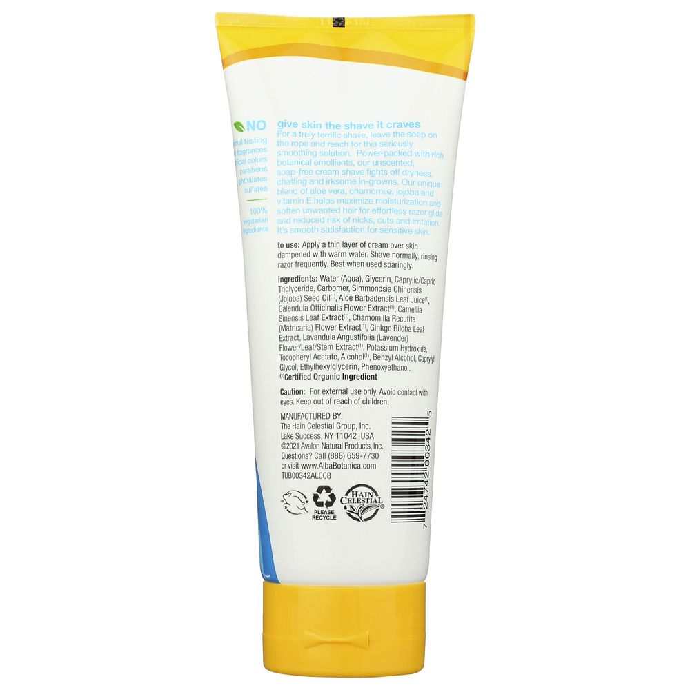 ALBA BOTANICA: Very Emollient Cream Shave Unscented, 8 oz