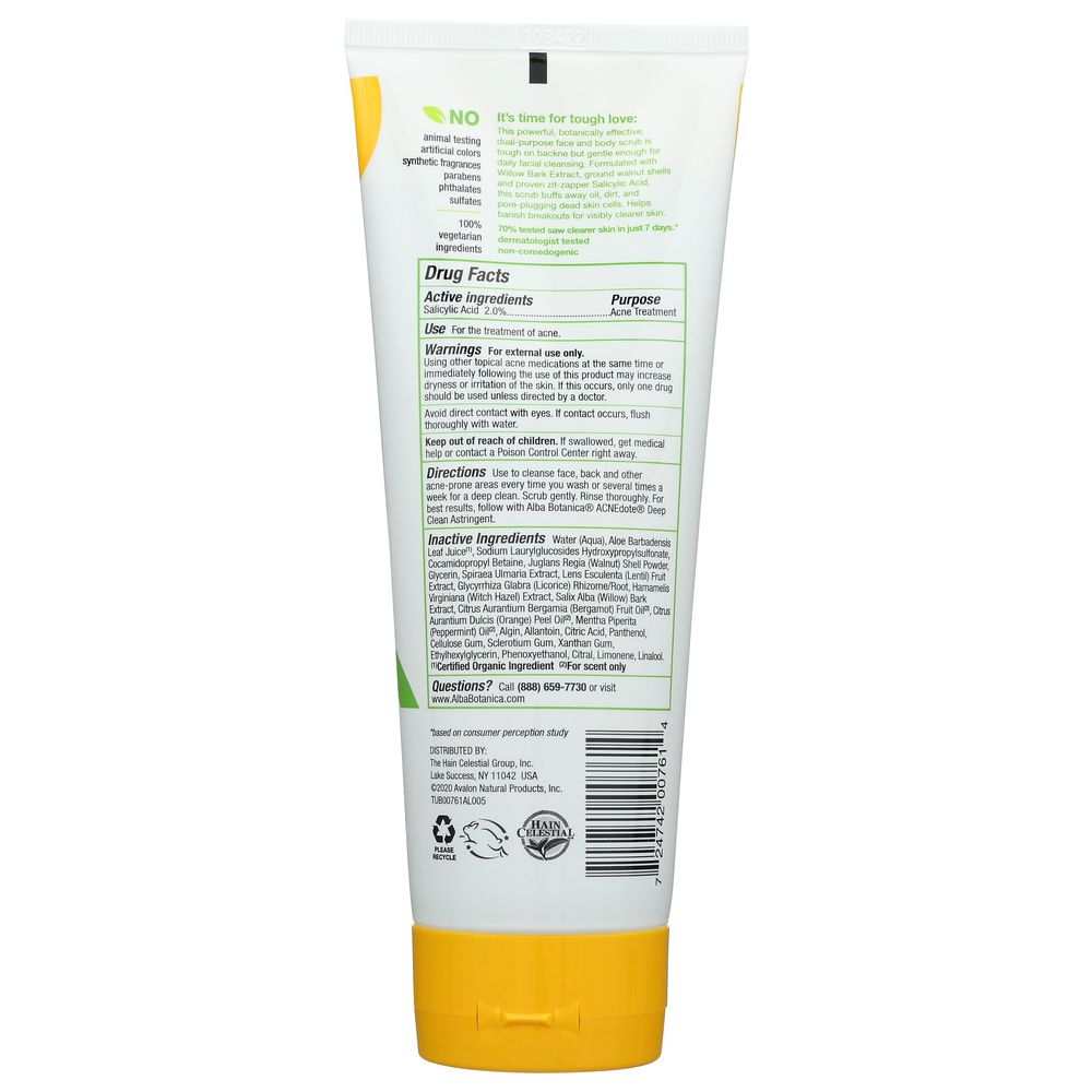 ALBA BOTANICA: Natural Acne Dote Face & Body Scrub Oil-Free, 8 oz