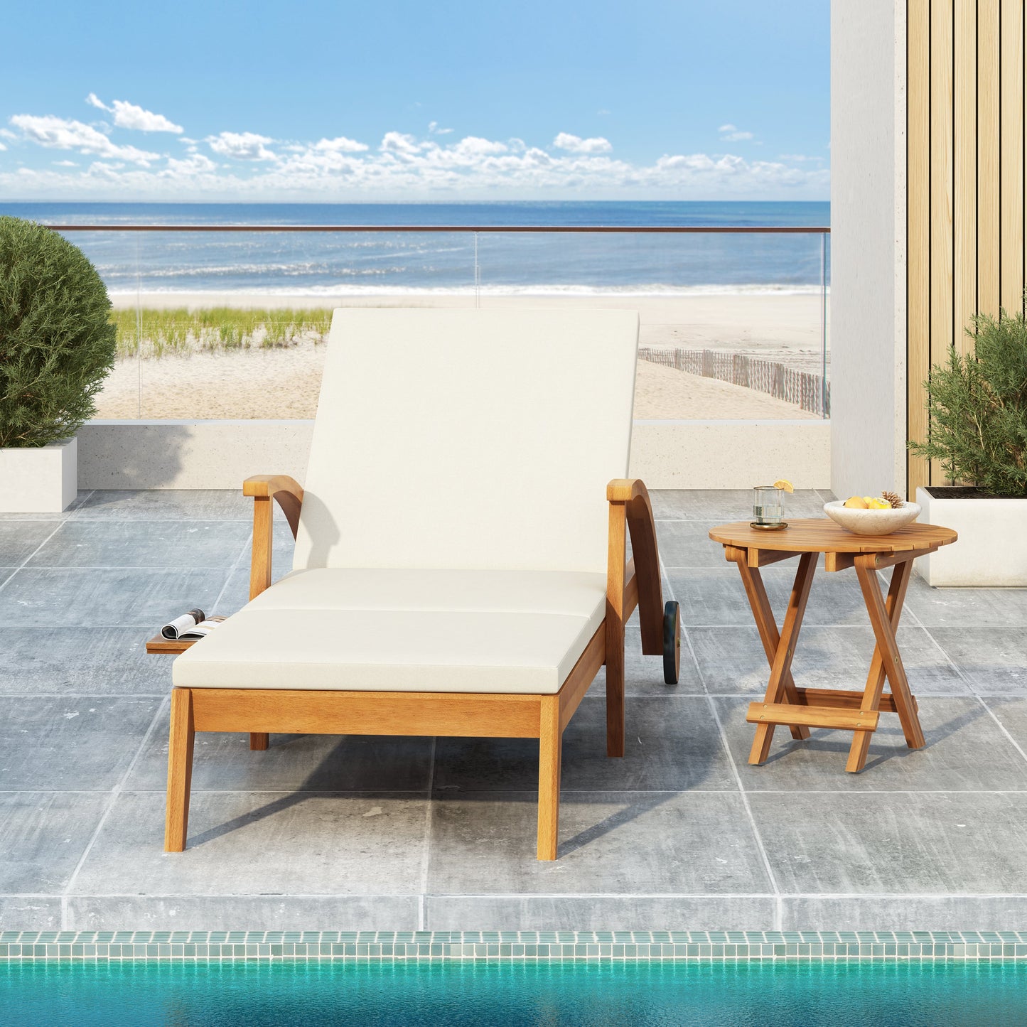 Outdoor Recliner Side Table Set