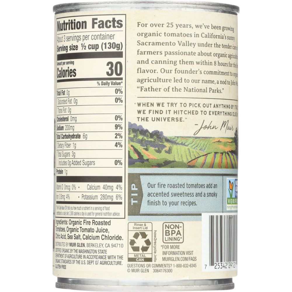 MUIR GLEN ORGANIC: Fire Roasted Diced Tomatoes, 14.5 oz