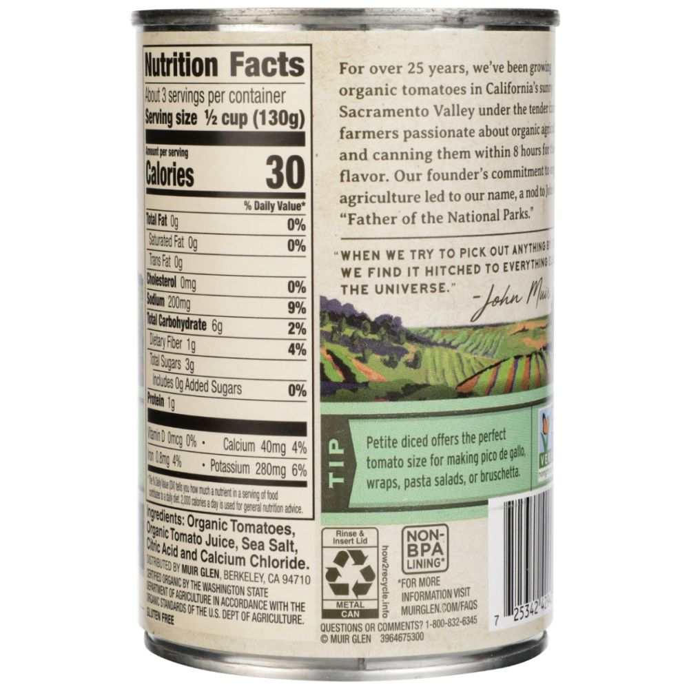MUIR GLEN: Organic Petite Diced Tomatoes Original -14.5oz|Pure & Fresh