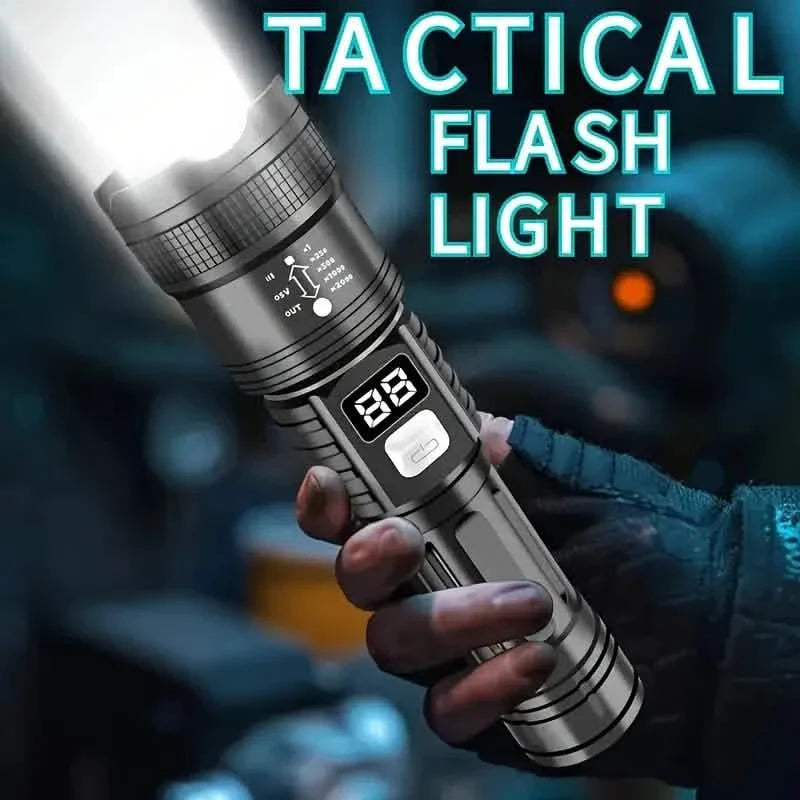 Lampe de poche tactique LED ultra-lumineuse – 3 modes, rechargeable USB, 600 lumens, extérieur, randonnée et camping