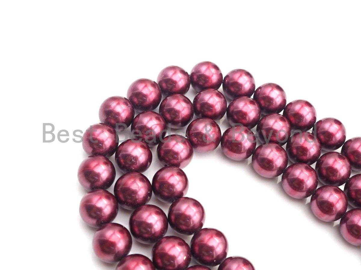 Natural Mother of Pearl Maroon Round Smooth beads, 8mm/10mm/12mm Maroon MOP Beads, 15.5inch strand, SKU#T140