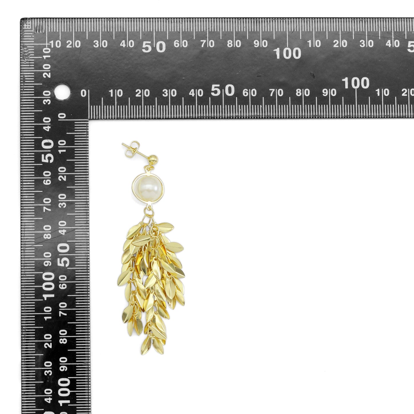 White Pearl Long Wheat Cluster Dangle Earrings, Sku#Y912