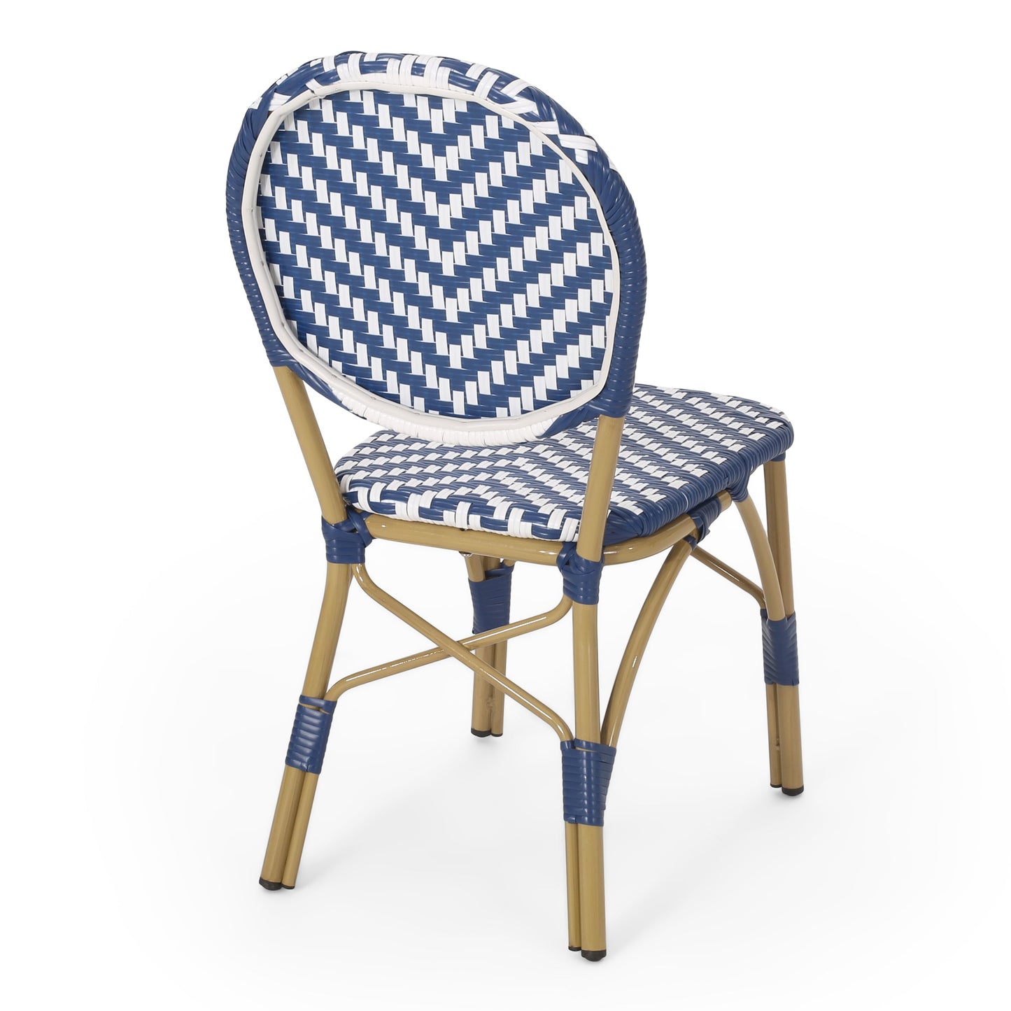 Outdoor PE Ratten and Aluminum French Armless Bistro Chairs, Set of 2
