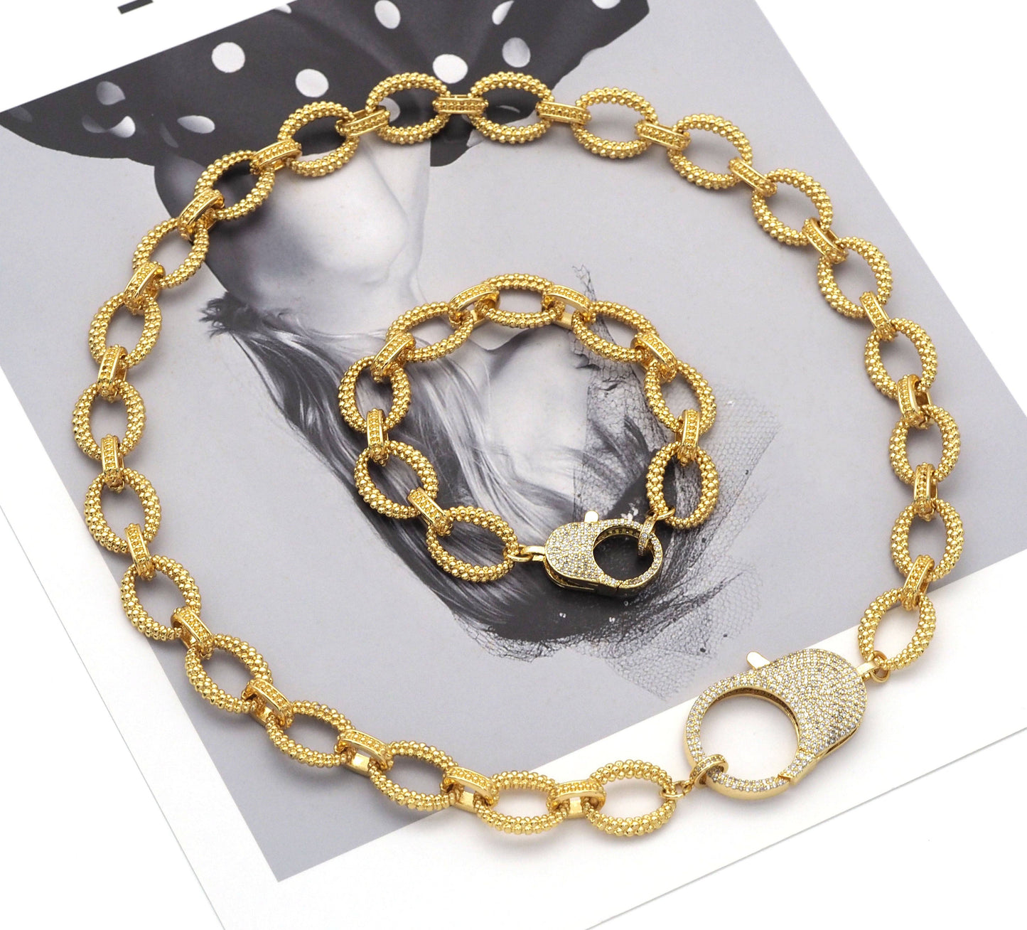 Chunky Chain Necklace Bracelet, Sku#EF209