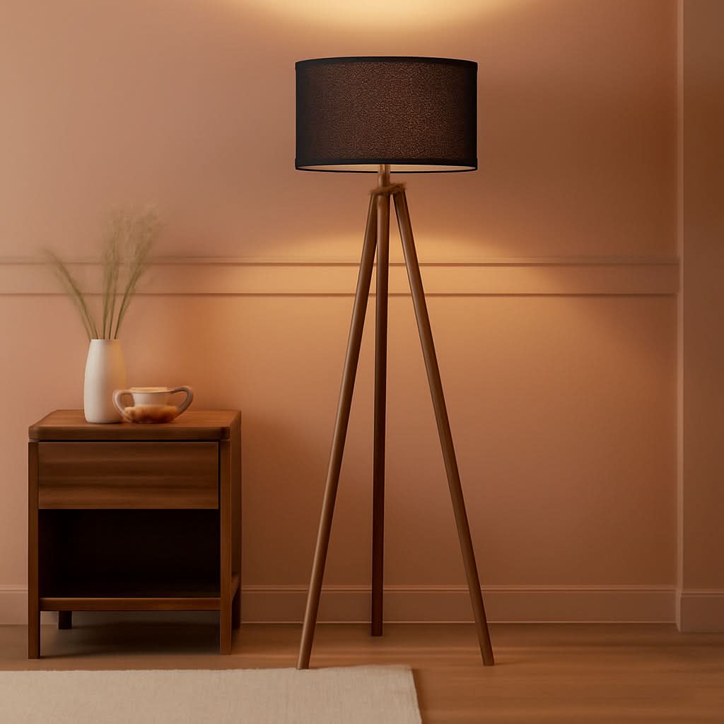 Walnut Wood Tripod Floor Lamp Color Temperature LED