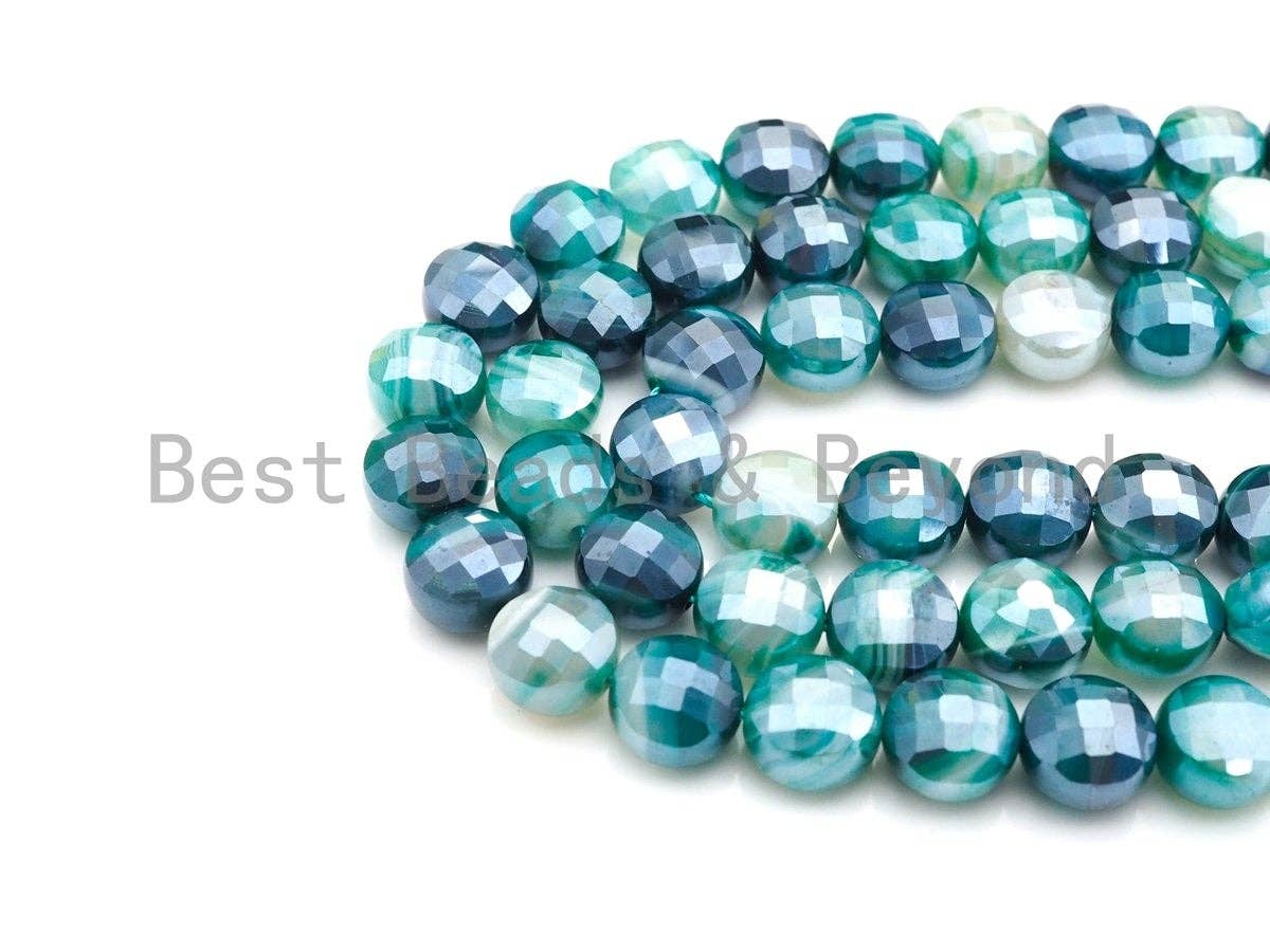 Mystic Plated Turtle Shell Cut Natural Green Agate Coin Shape beads, 6mm/8mm/10mm, Natural Green Agate Beads, 15.5" Full strand, Sku#UA16C