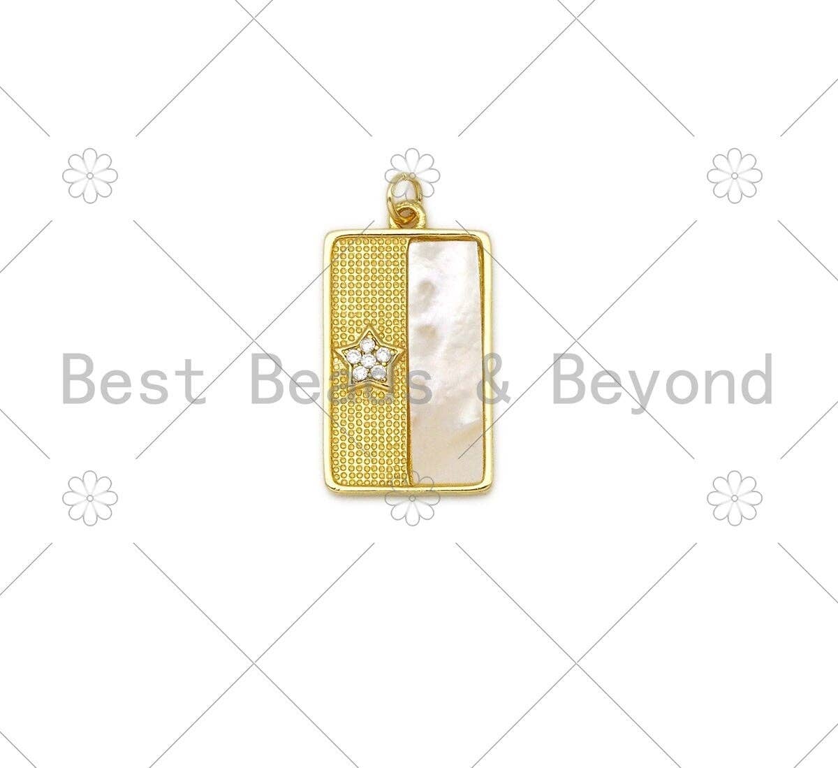 Gold Star Moon Sun with Mother of Pearl On Rectangle Shape Pendant,18K Gold Filled MOP Charm,Necklace Bracelet Pendant,13x22mm,Sku#LK396