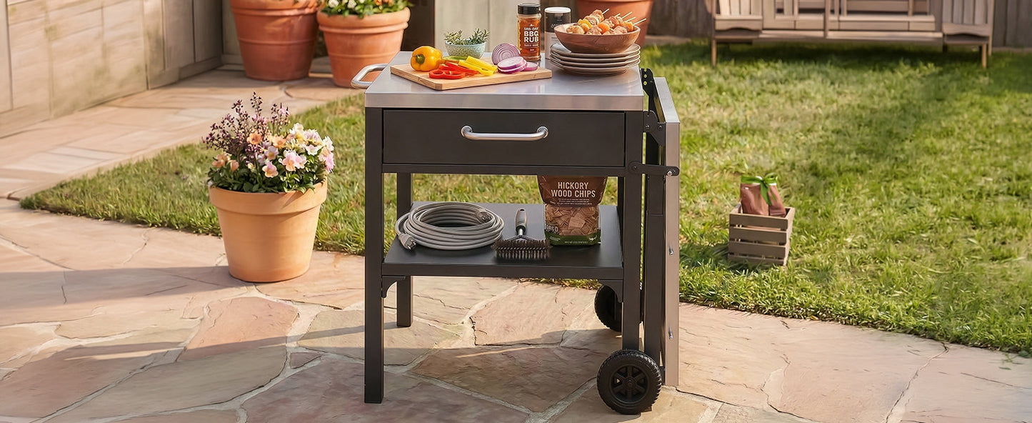 Outdoor Kitchen Cart - Foldable BBQ Prep Station
