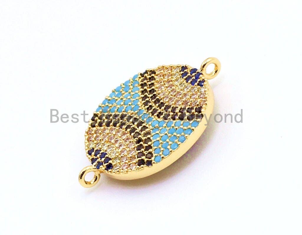CZ Micro Pave Evil Eye Round Coin Connector for Bracelet Necklace, Cubic Zirconia Space Connector,18x24mm,sku#E5