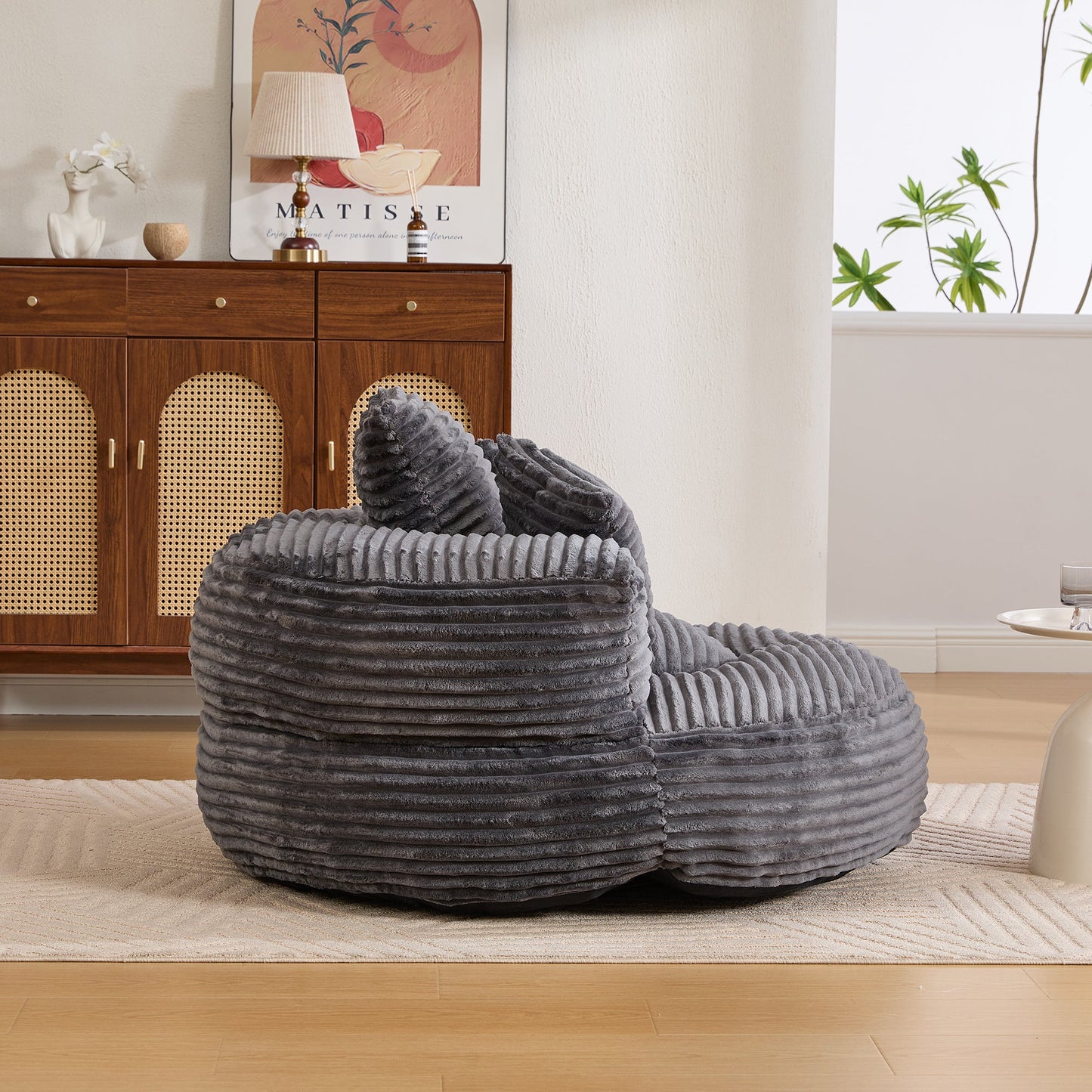 Single Bean Bag Chair with Pillows & Armrest