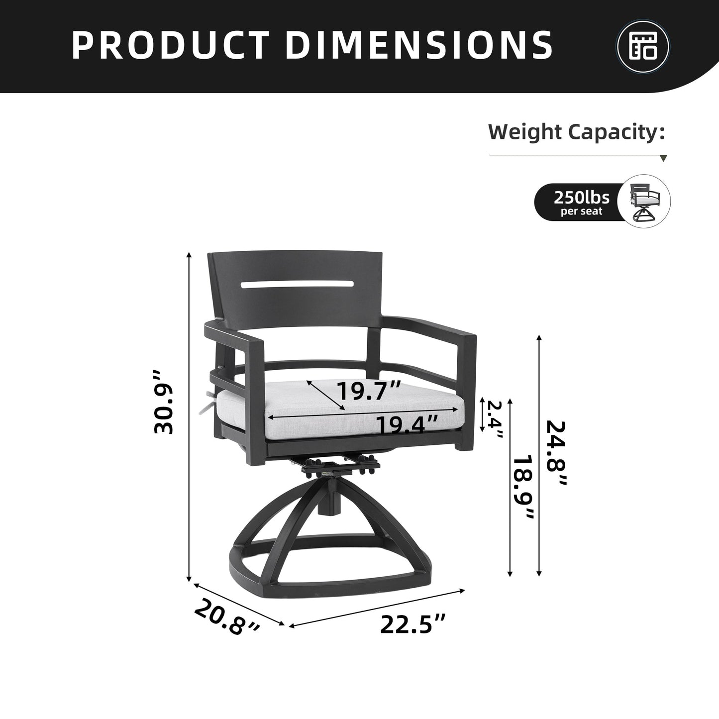 Outdoor Patio Aluminum Swivel Rocker 2PCS with Outdoor-grade Sunbrella Fabric Cushions, Ember