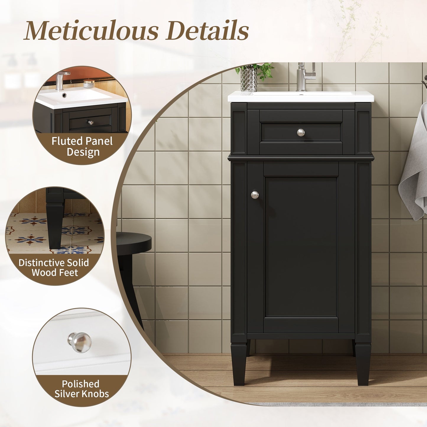 16-Inch Bathroom Vanity with Ceramic Sink