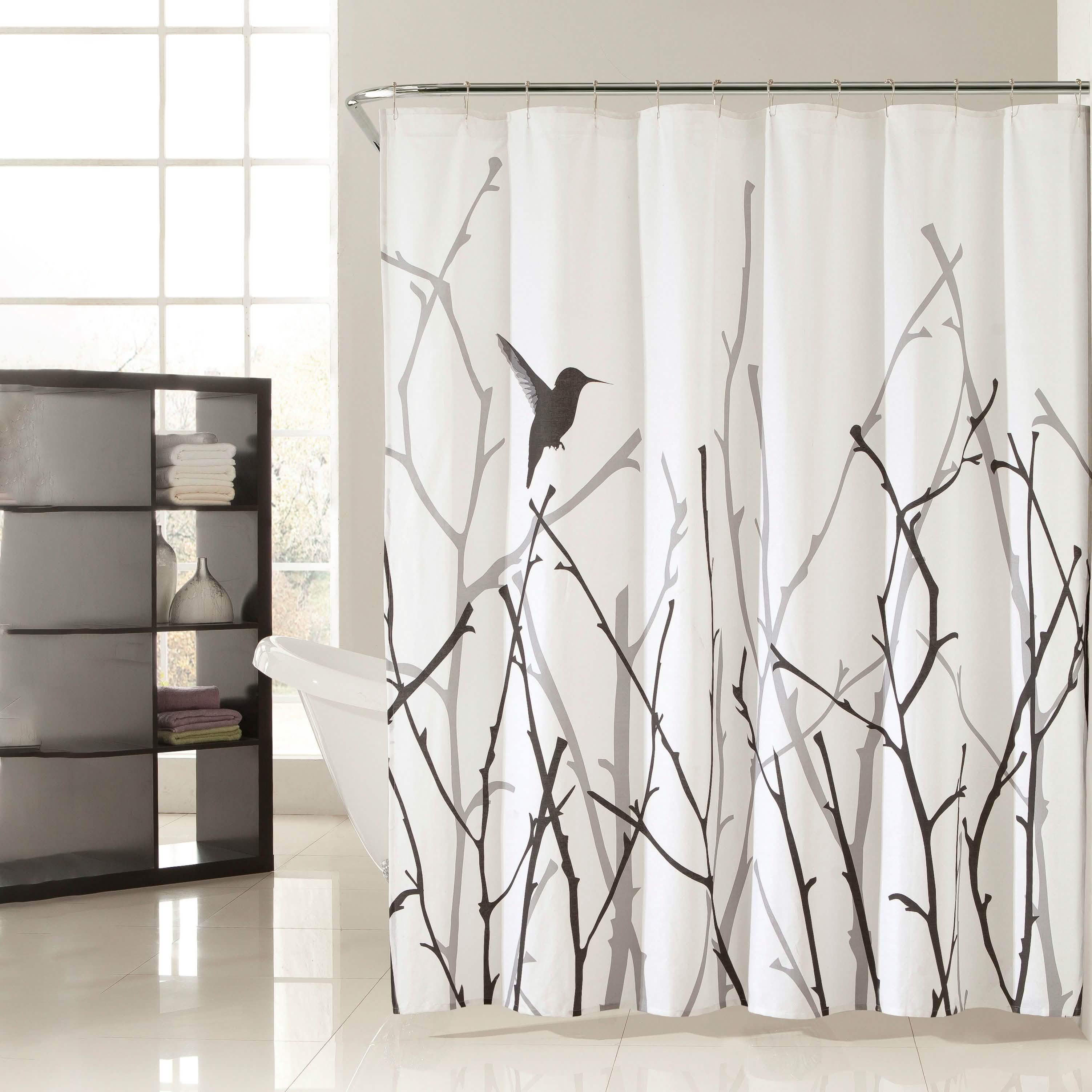 Rideau de douche 183x183 cm en polycoton motifs branches et oiseaux