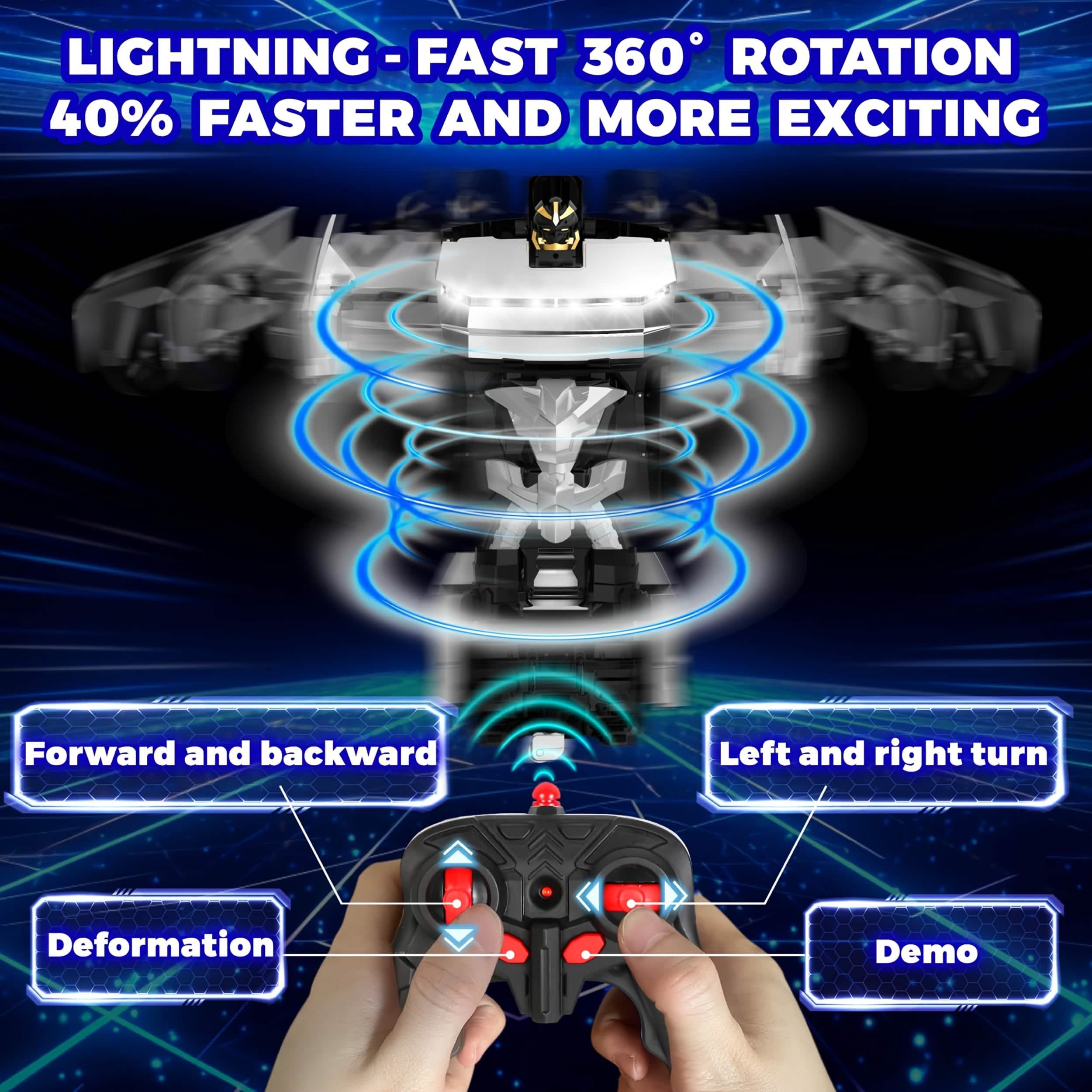 Voiture télécommandée tout-terrain 2,4 GHz – Robot transformable, lumières LED