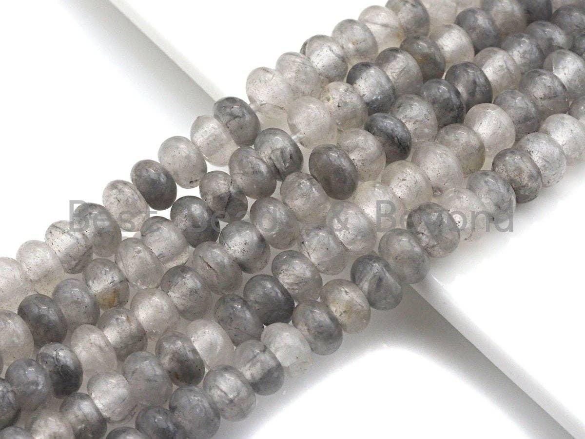 2mm Large Hole Natural Cloudy Quartz Beads, Rondelle Smooth 6x10mm/5x8mm, 8" Long Strands, sku#U701