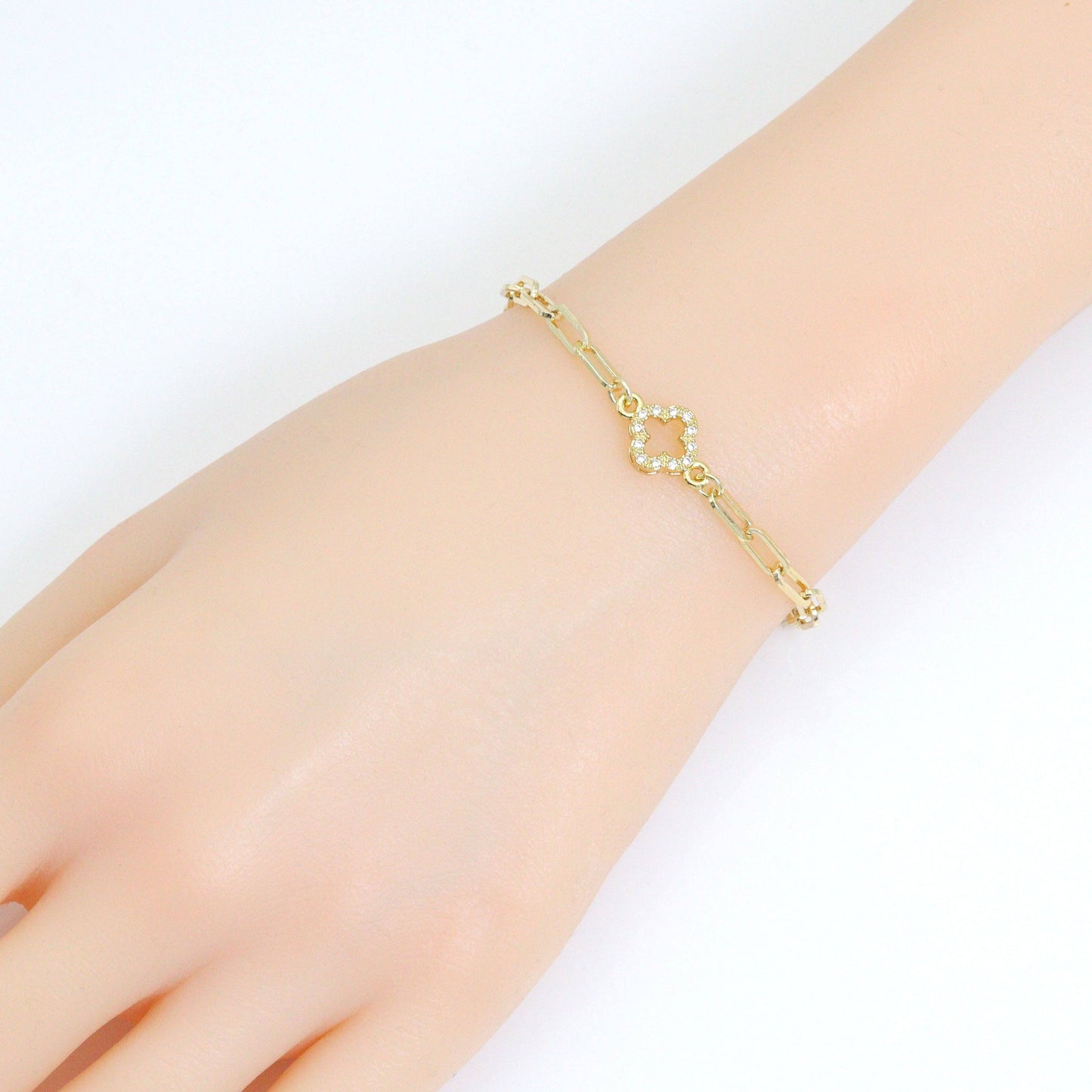 Clear CZ Gold Clover Flower Connecter ,Sku#LD738