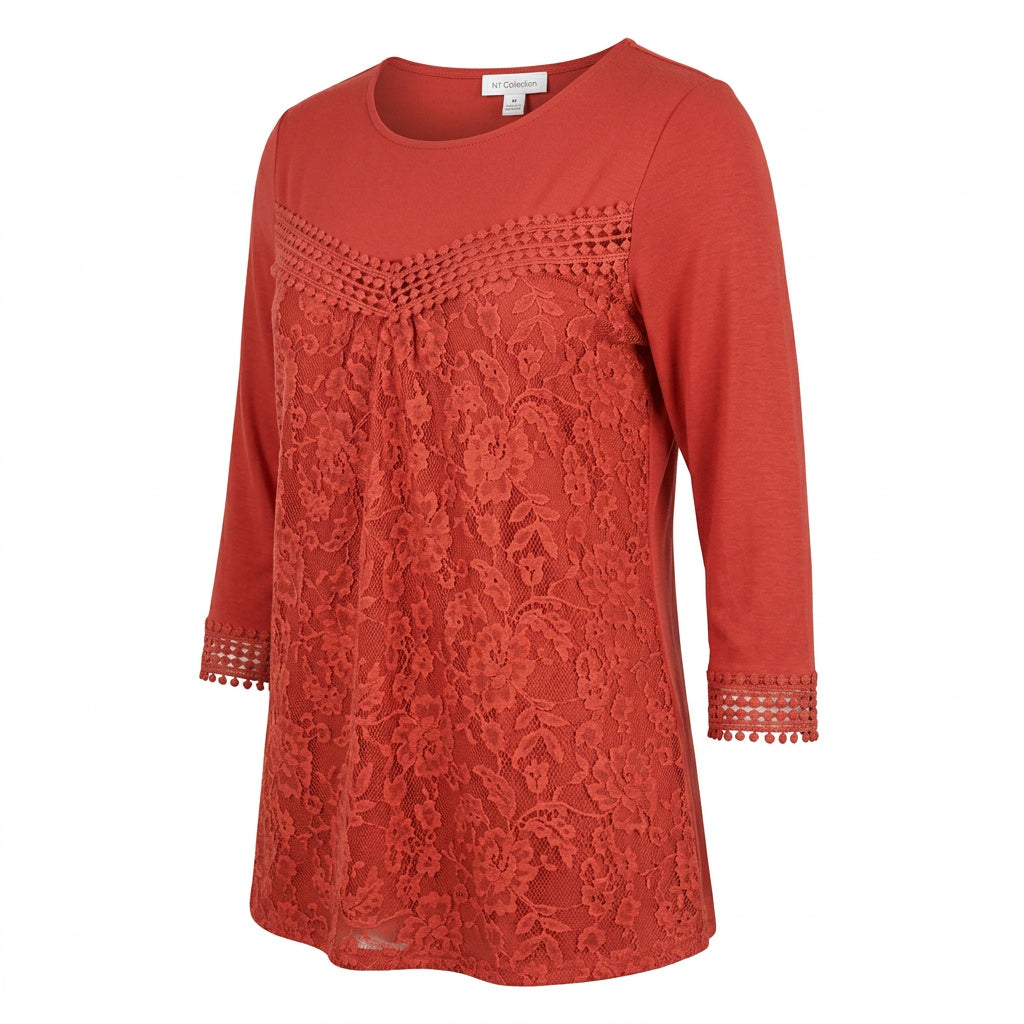NY Collection Women's Lace-Front Top, Size Medium