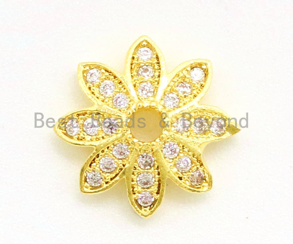 CZ Micro Pave Flower Bead Cap, Cubic Zirconia Bead Cap, 11x2mm, 8x2mm, 2pcs/6pcs sku#G90