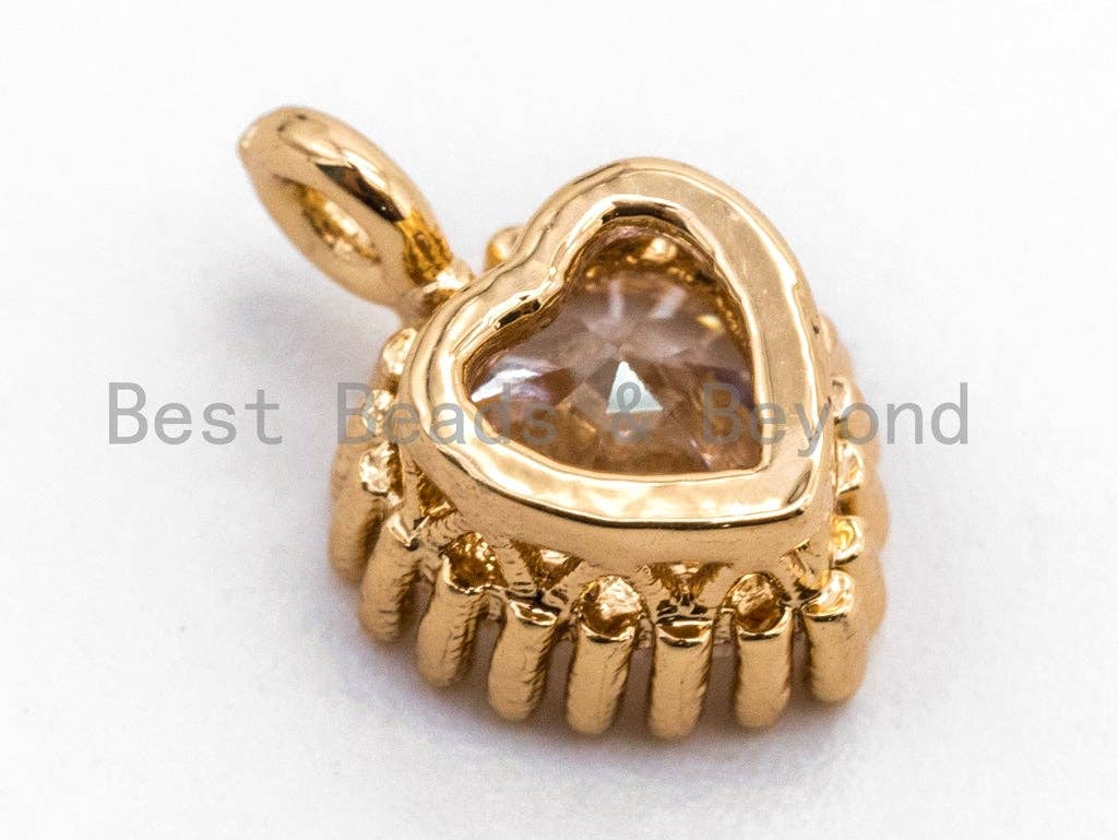 Small Micro Pave Heart Shaped Pendant with Big Clear CZ, Cubic Zirconia Pendant Charm,Gold/Silver, 7x10mm, sku#B80