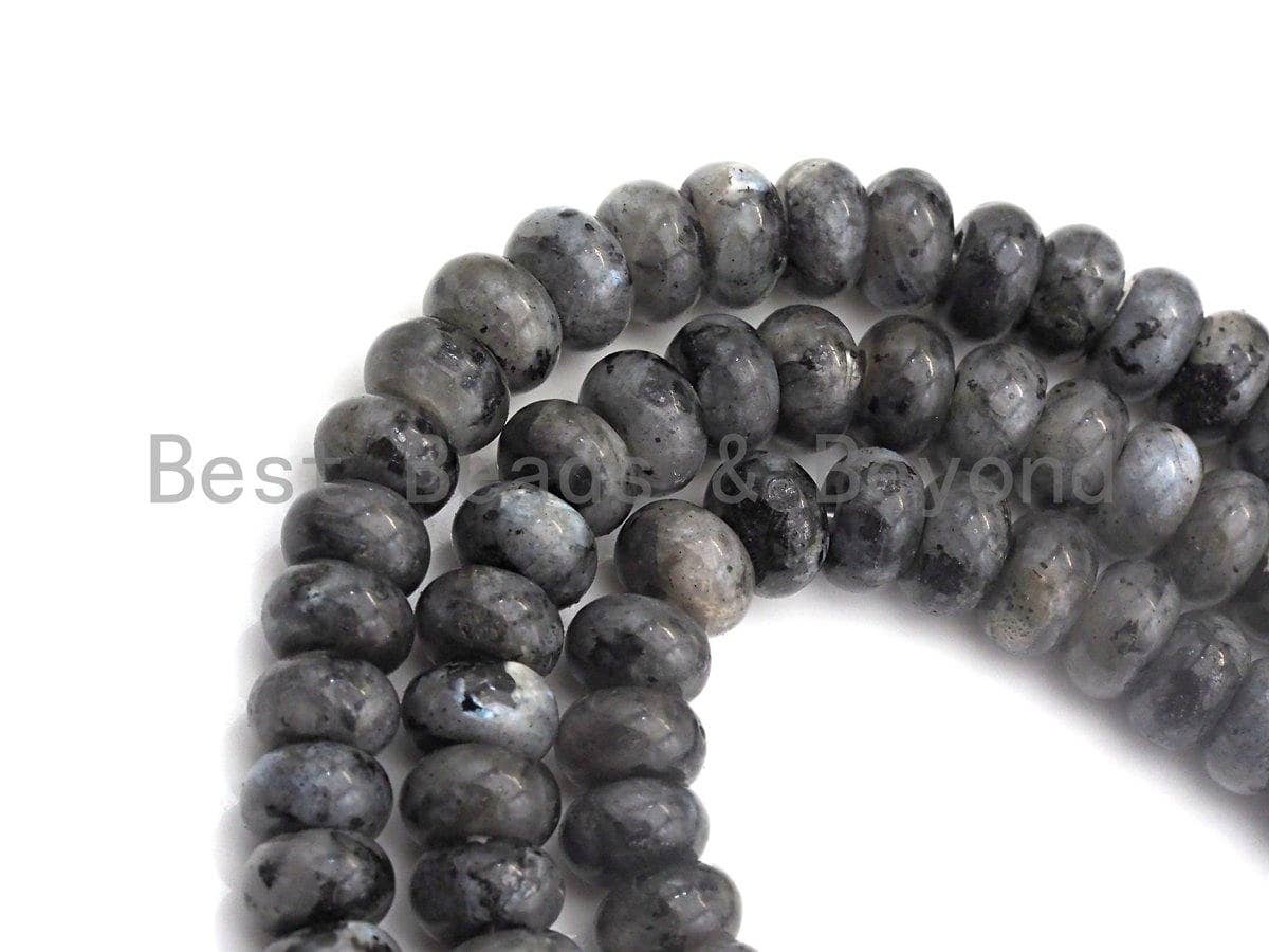 2mm Large Hole Natural Larvikite Beads, Rondelle Smooth 6x10mm/5x8mm, 8" Long Strands, sku#U698