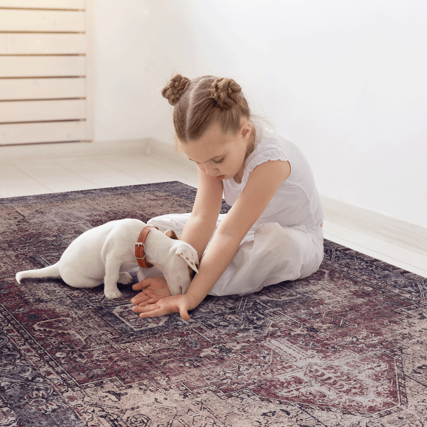 MAVAL Burgundy Washable Rug 5x8 Area Rug
