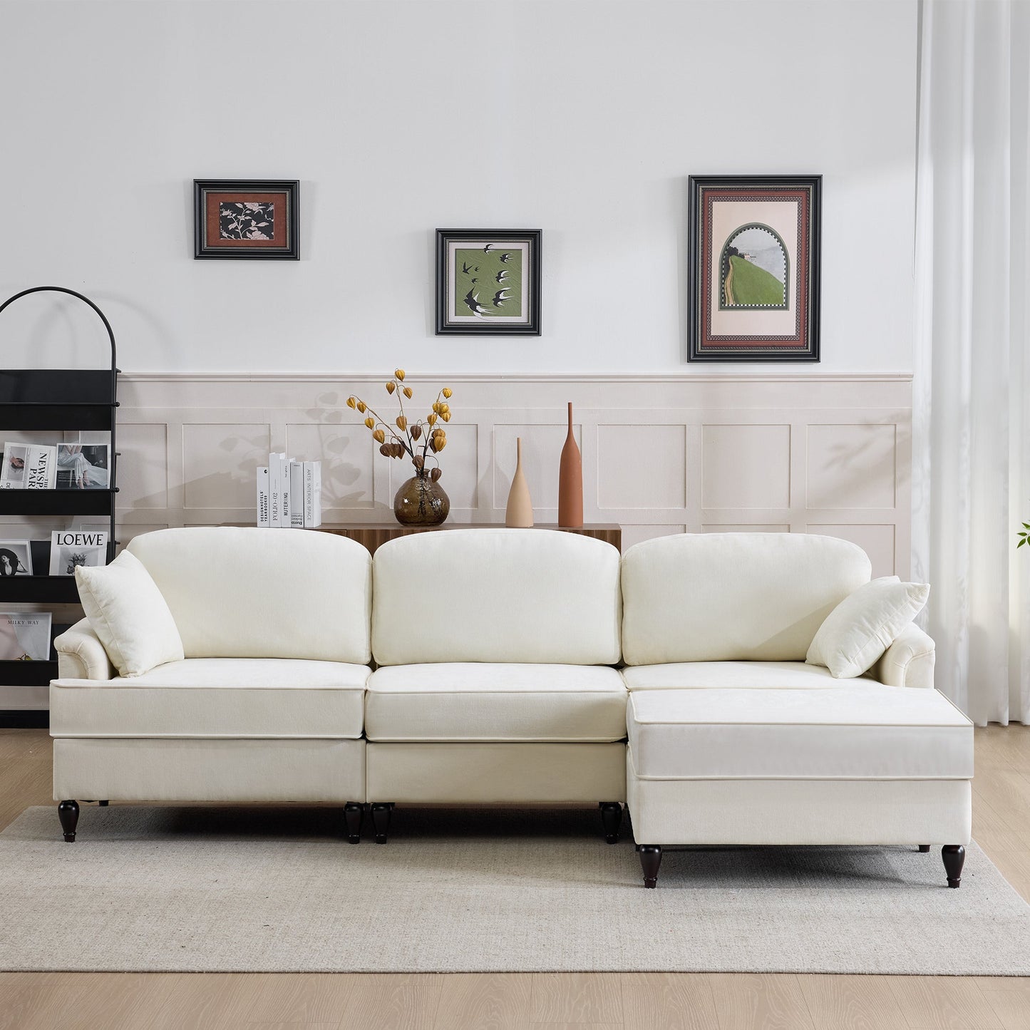 103.15'' Modern Sectional Sofa with Removable Ruffled Pleated Skirt