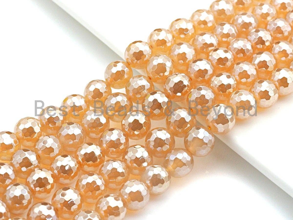 Mystic Faceted Agate Beads,6mm/8mm/10mm/12mm Gold Champaign Color Agate Gemstone Beads, 15.5" Full Strand, Sku#U688