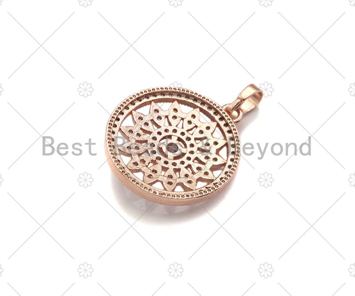 CZ Micro Pave Sunflower On Round Ring Pendant,Cubic Zirconia SKU#B130