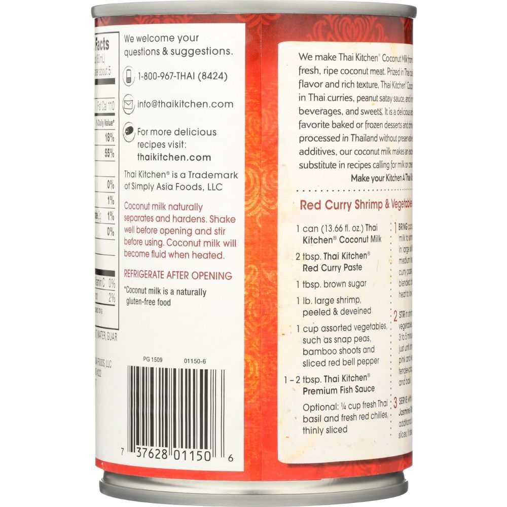 THAI KITCHEN Coconut Milk Unsweetened - 14 oz for Curries & Desserts