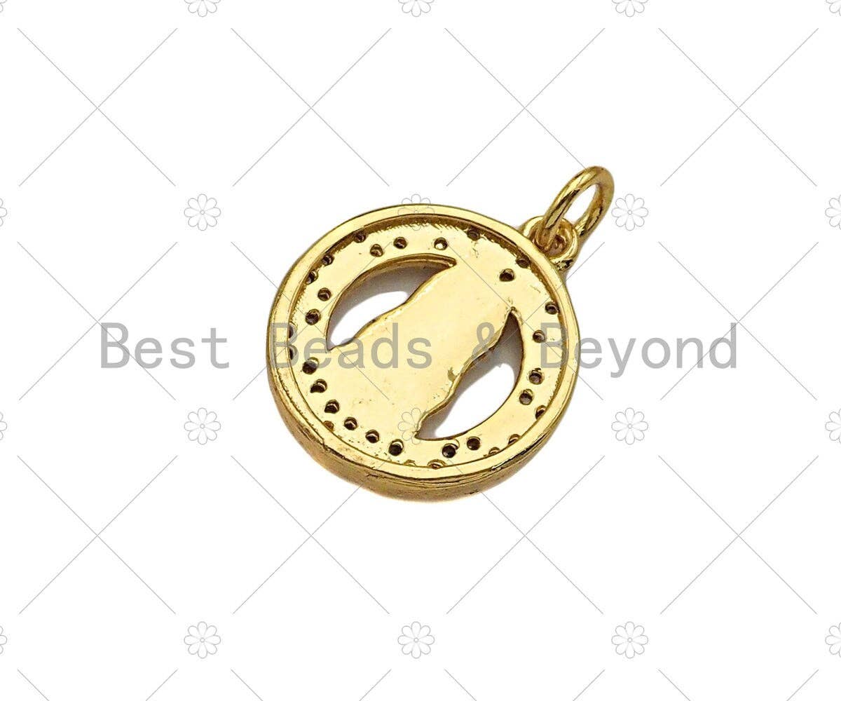 Gold Filled CZ Micro Pave Virgin Mary On Garland Shape Pendant, 18K Gold Virgin Mary Charm, Necklace Bracelet Pendant, 15x18mm, Sku#Y438