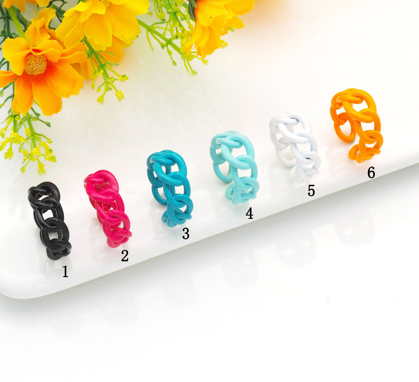 Colorful Enamel Chain Link Ring, Sku#X359