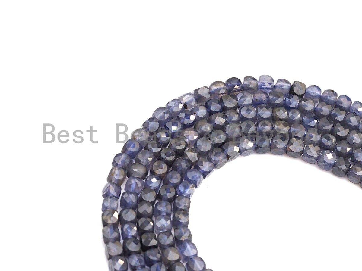 High Quality Natural Lolite Beads, 4mm Faceted Cube Lolite Beads, 16" Full Strand, Sku#U769