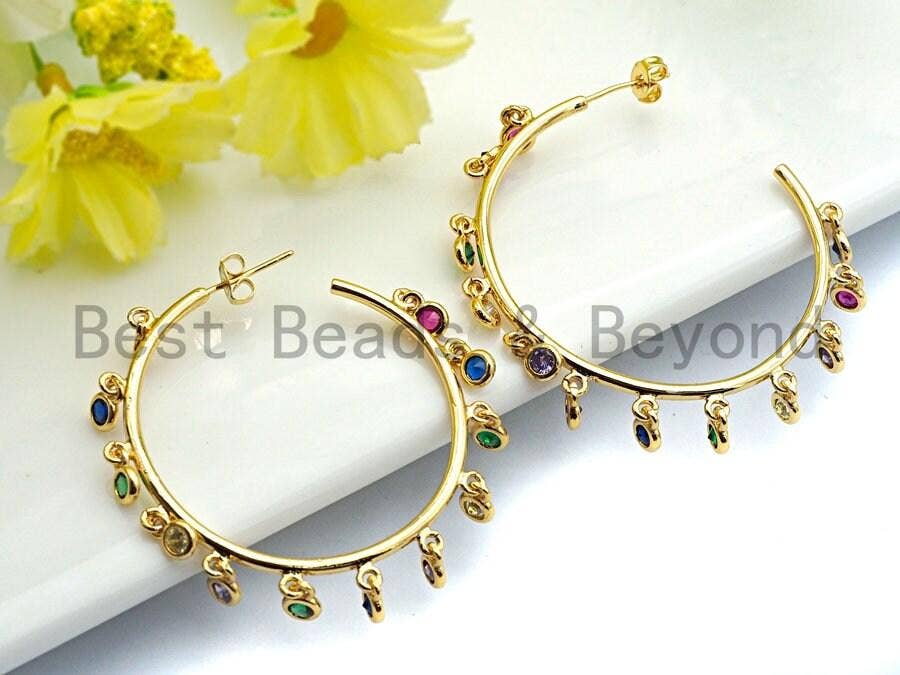 Colorful CZ Large Hoop Earrings, Sku#J126