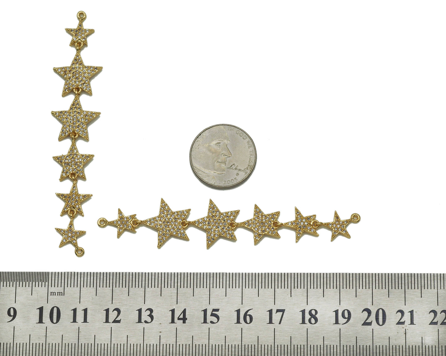 CZ String Five Point Star Connector, Sku#LX59