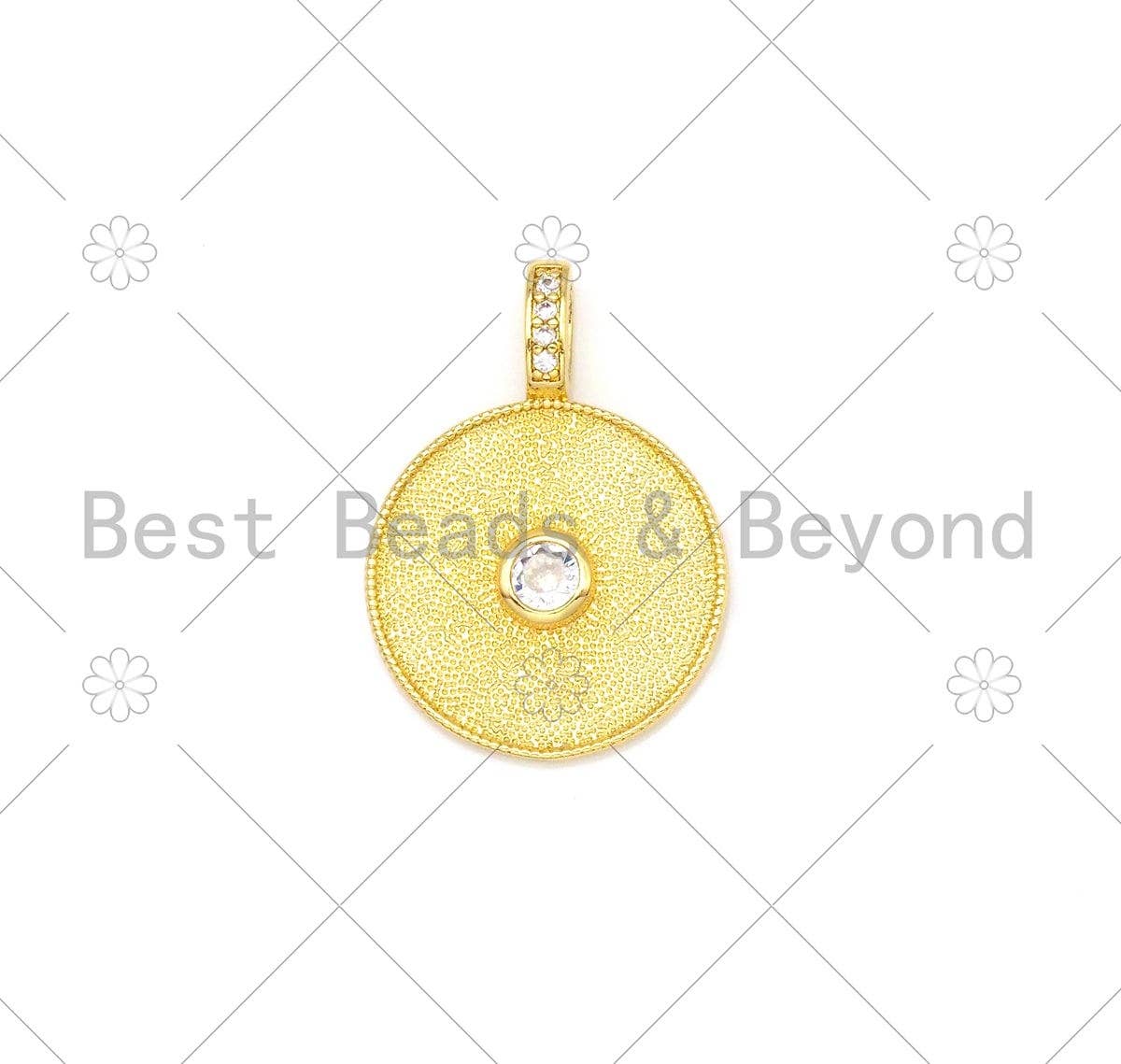 Big Clear CZ Micro Pave On Round Coin Shape Pendant/Charm,18K Gold Filled Medallion Charm, Necklace Bracelet Charm Pendant,20x28mm,Sku#LK381