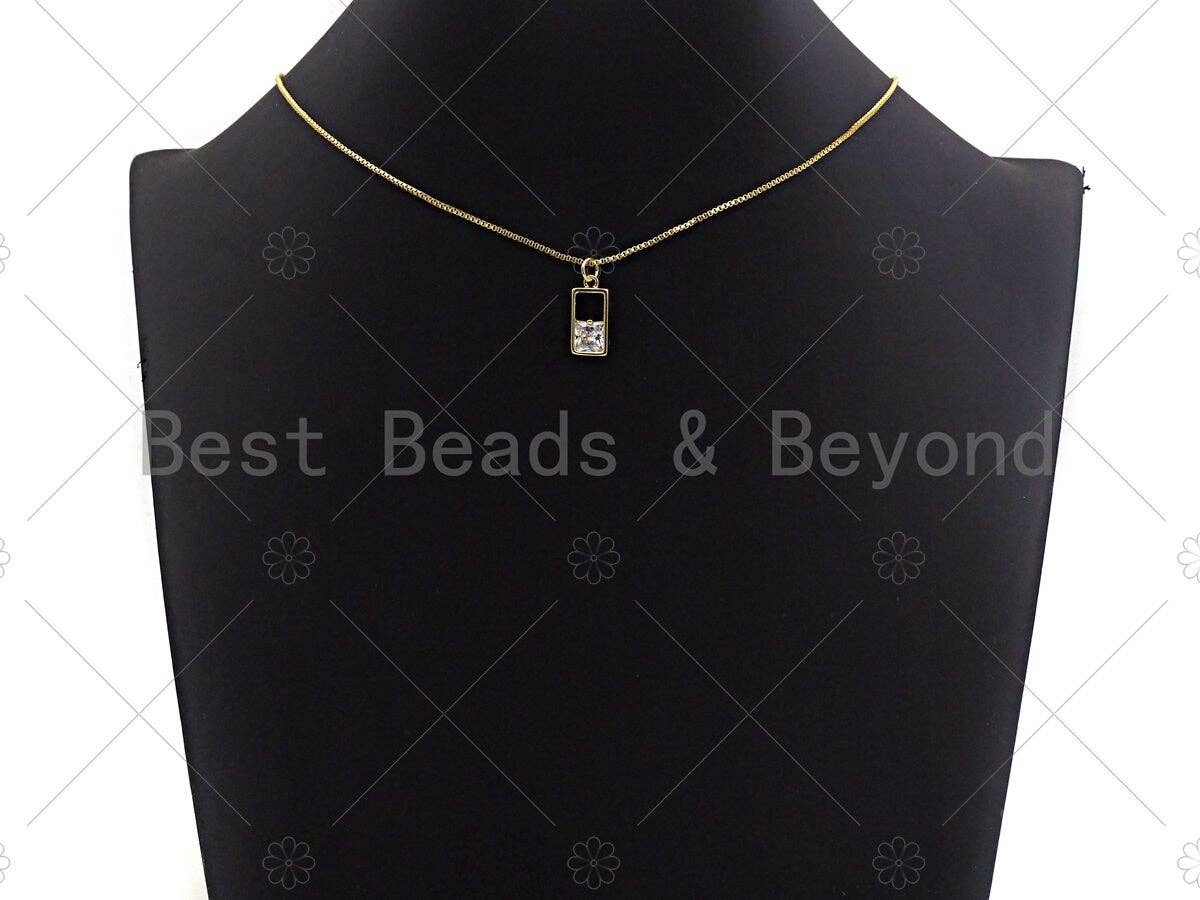 Clear CZ Micro Pave Big CZ In Rectangle Shape Pendant, Frame Pave Pendant, Gold plated, 8x16mm, Sku#LK32